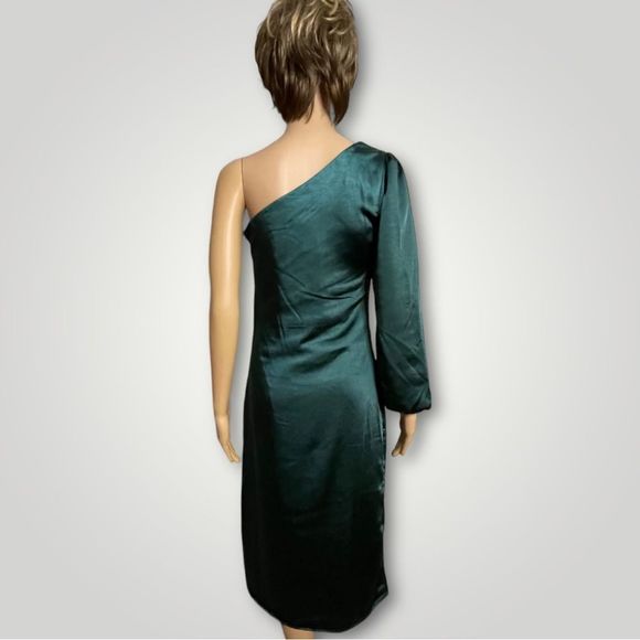 Skies Are Blue Hunter Green Satin One Shoulder Dress - Picture 5 of 7